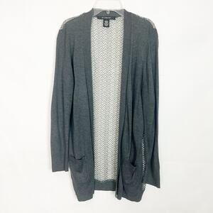 8th & Madison Woven Chevron Print Gray Cardigan Size Large
